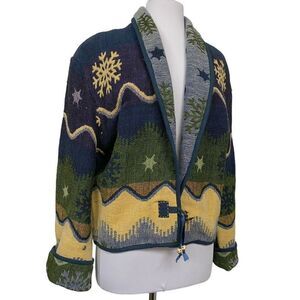 Flashback Vtg Art to Wear Cotton Tapestry Jacket Sz L Shawl Collar Southwestern